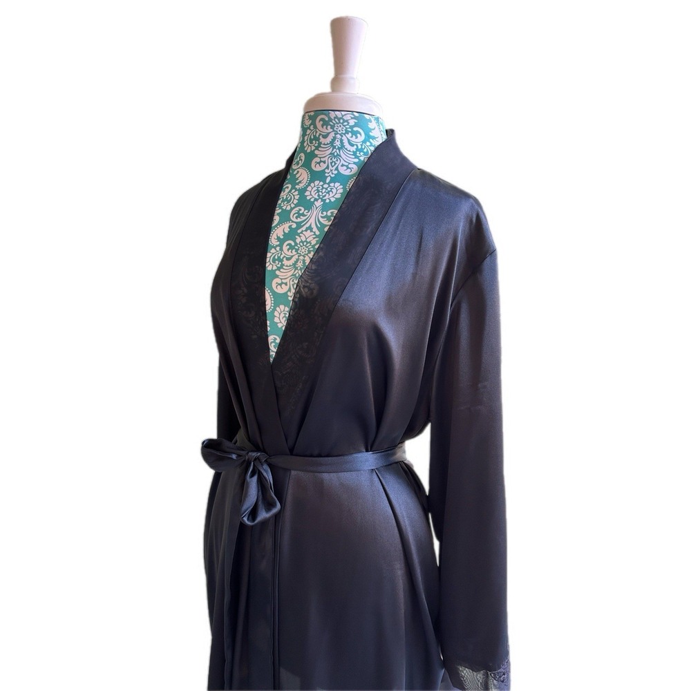 XL SHINY LIQUID SATIN ROBE SPARKLE SLEEVE Embroidered Sequin Volup Lingerie